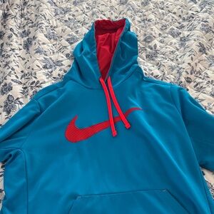 Blue Hoodie with Red Logo